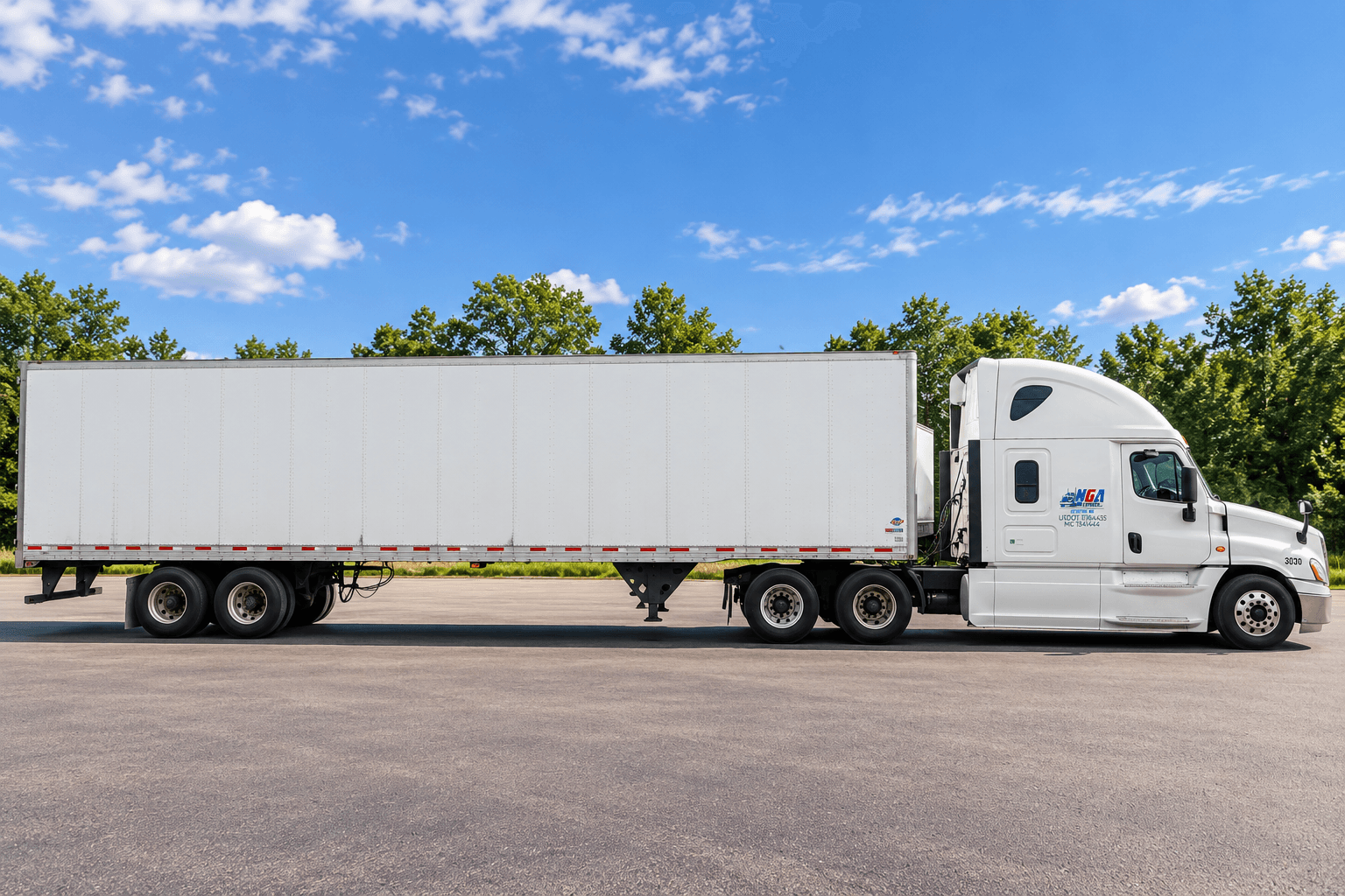 NGA Express tractor and dry van trailer shown in a clean side profile.